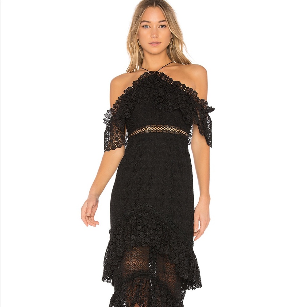 AMUR Black Lace Midi Dress